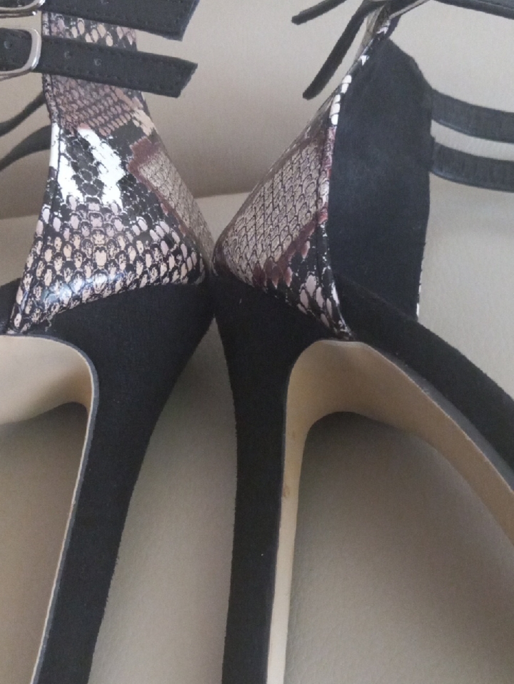Black Suede & Snake-Print Ankle Strap Heels Size EU/ 40 Elegant & Sexy Heels - Picture 11 of 14